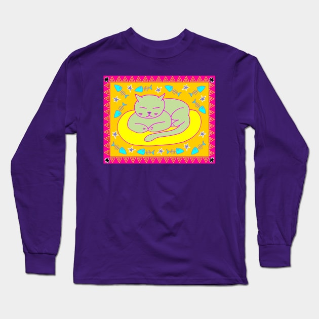 Cat Nap Long Sleeve T-Shirt by funkyfolkart